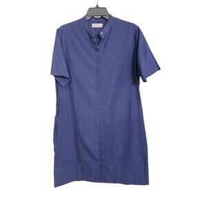 Everlane Navy Short Sleeve Shirt Dress Hidden Button Cotton Size 6 Pockets
